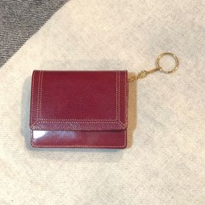 Compact Tusk Dark Red Leather Wallet with Key Ring - New - Never Used